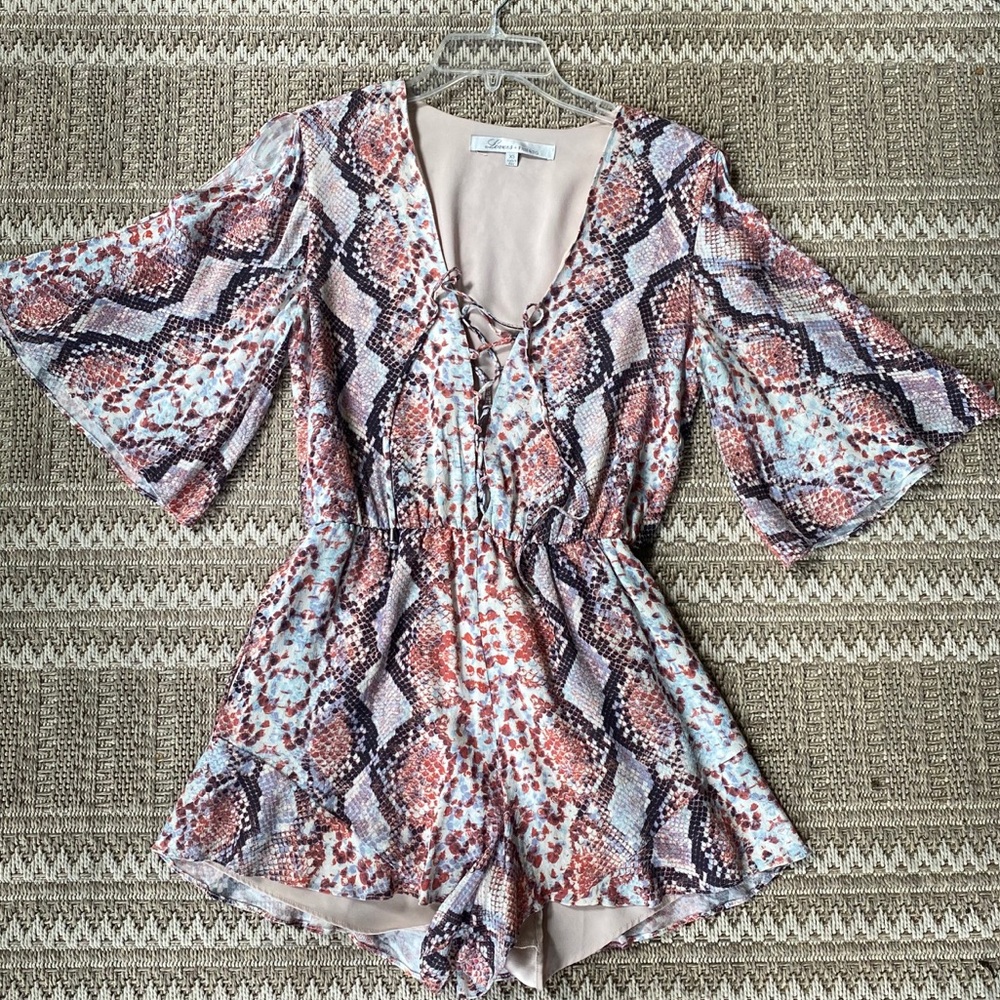 Lovers + Friends Snakeskin Lace Up Romper